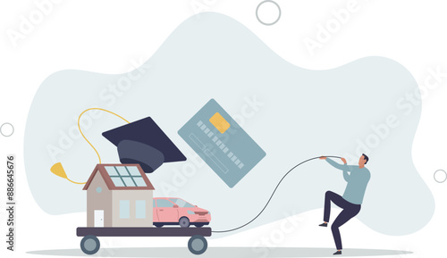 Debt, cost of living or expense to pay for, financial obligation for lifestyle concept.flat design.illustration with people.