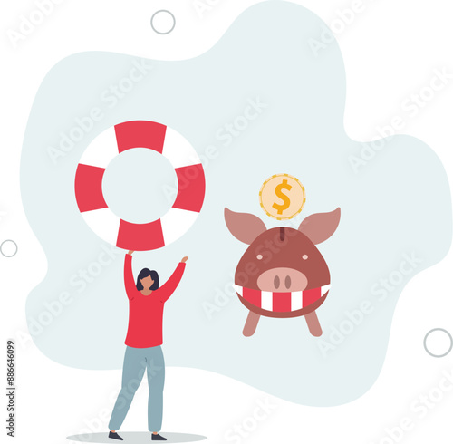 Emergency fund or money to help in crisis situation, savings for unexpected expense or losing job, emergency loan concept.flat design.illustration with people.