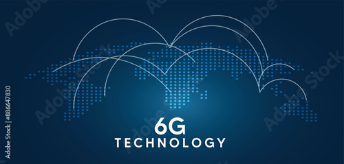6G Technology dotted world map vector background