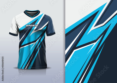 Sport jersey design template mockup stripe line racing for football soccer, running, esports, blue white color
