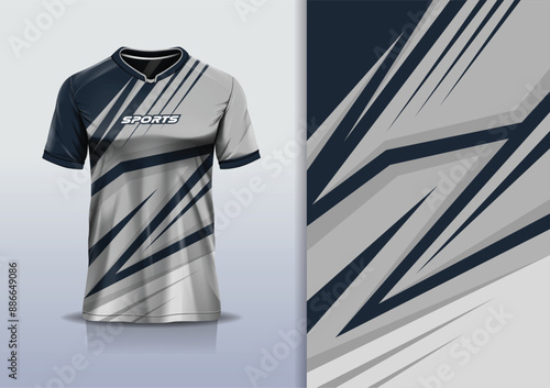 Sport jersey design template mockup stripe line racing for football soccer, running, esports, blue gray color