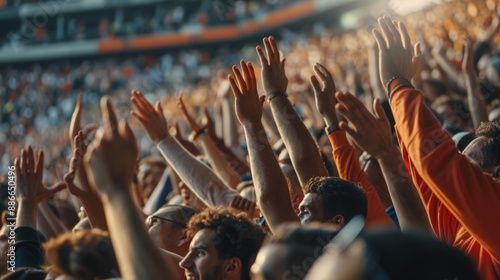 Wallpaper Mural A crowd of enthusiastic fans raise their hands in the air, cheering on their favorite team at a stadium Torontodigital.ca