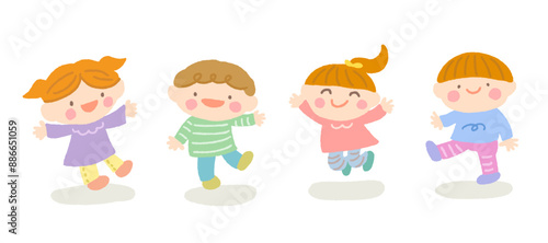 笑顔でジャンプする子供達のイラスト