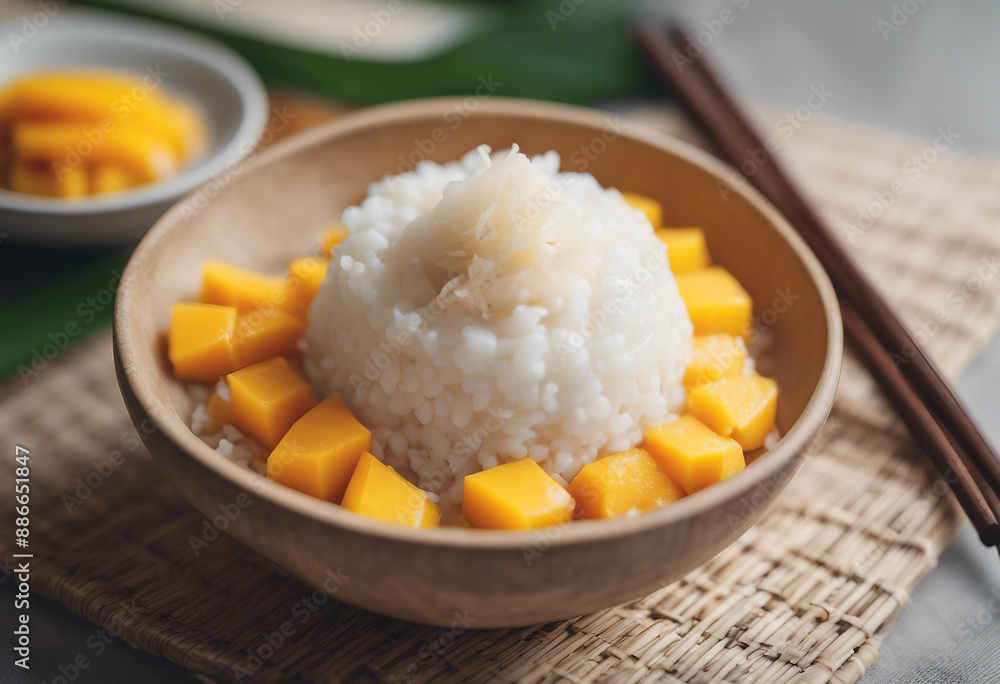 sumptuous mango sticky rice with coconut milk
