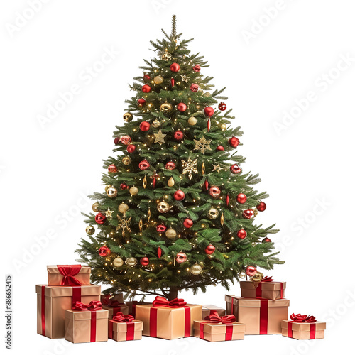 christmas tree and ornaments isolated on transparent or white background
   photo