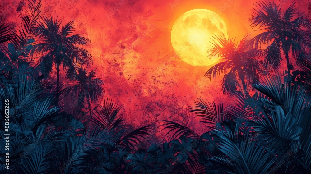 Naklejka premium The flag design of the Brazilian tropical landscape: the perfect combination of tropical plant elements and colorful patterns