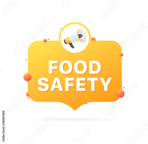 Food safety banner. Megaphone icon. Flat style. Vector icon.