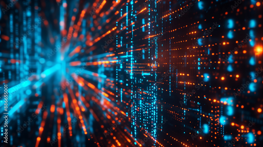 Fototapeta premium Abstract Digital Data Network with Neon Lights