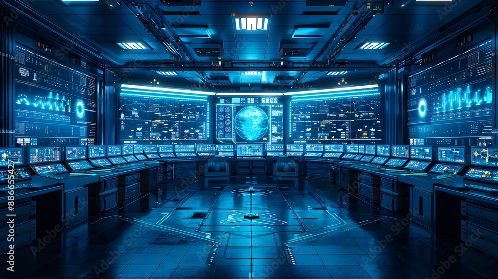 Fototapeta premium Comprehensive Network Center Showcasing Real Time Data Insights and Communication Analytics