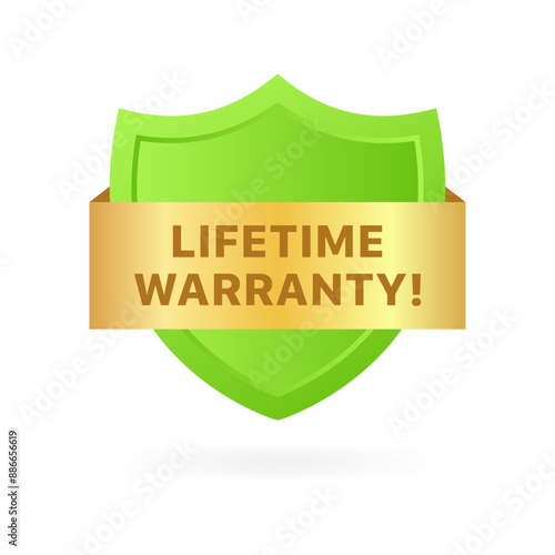 Lifetime warranty banner. Shield icon. Flat style. Vector icon.