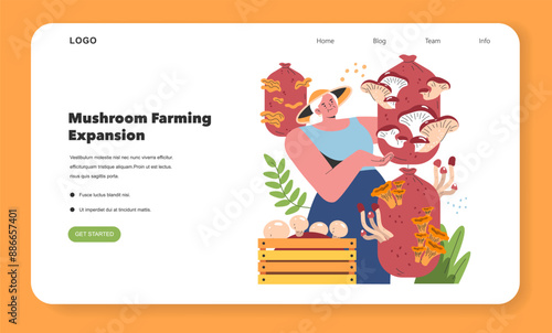 Mushroom Cultivation. Flat Vector Illustration