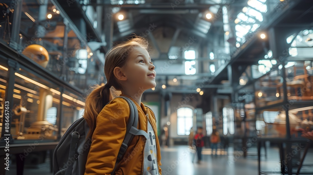 Fototapeta premium Children Exploring Interactive Exhibits at Museum on Educational Field Trip