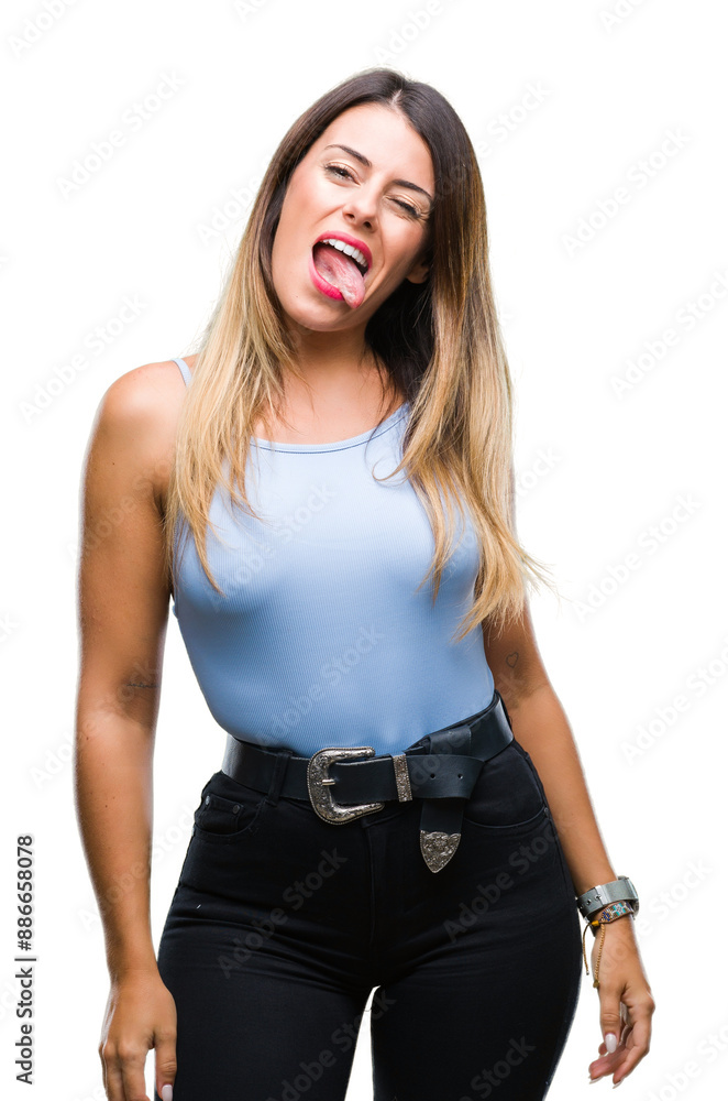 Young beautiful elegant business woman over isolated background sticking tongue out happy with funny expression. Emotion concept. Young beautiful elegant business woman over isolated background sticking tongue out happy with funny expression. Emotion concept.