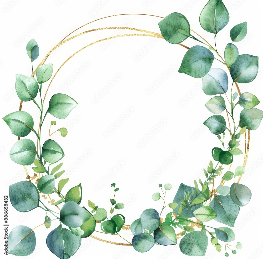 A watercolor frame with tropical green leaves and branches, ideal for wedding invitations, save the dates, or greeting cards. A watercolor frame with tropical green leaves and branches, ideal for wedding invitations, save the dates, or greeting cards.