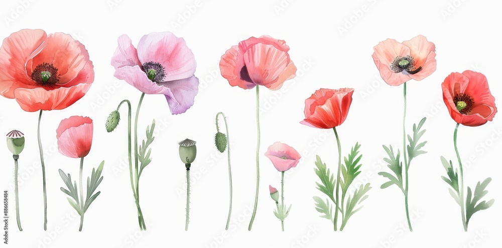 The watercolor painting of a red poppy is set on an isolated white background. It can be used for elements or clipart. The watercolor painting of a red poppy is set on an isolated white background. It can be used for elements or clipart.
