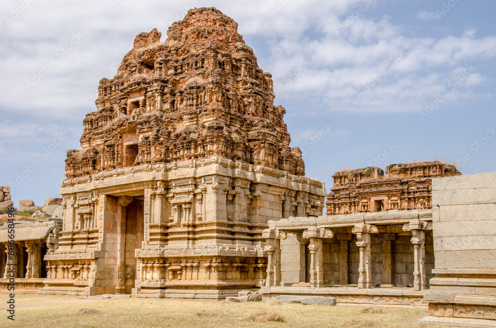 Achyutaraya temple. Ancient Vijayanagara Empire civilization, ruins of Hampi, unesco world heritage site, Hampi, Karnataka, India, Asia. Achyutaraya temple. Ancient Vijayanagara Empire civilization, ruins of Hampi, unesco world heritage site, Hampi, Karnataka, India, Asia.