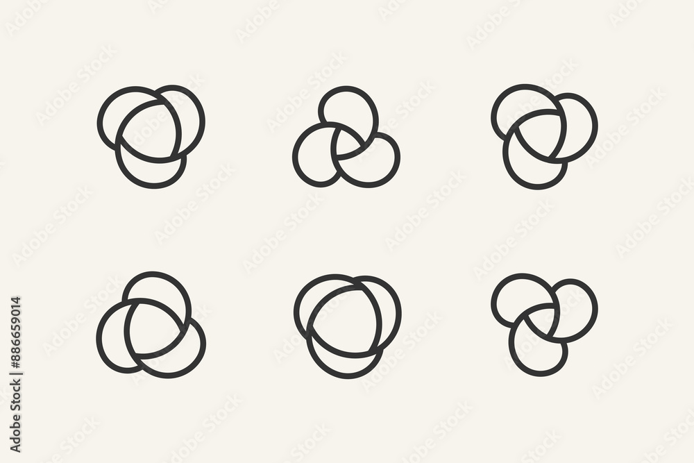 Flower design element with spiral. Set of 6 geometric shape with swirl element. Modern linear design emblem of bloom. Flower design element with spiral. Set of 6 geometric shape with swirl element. Modern linear design emblem of bloom.