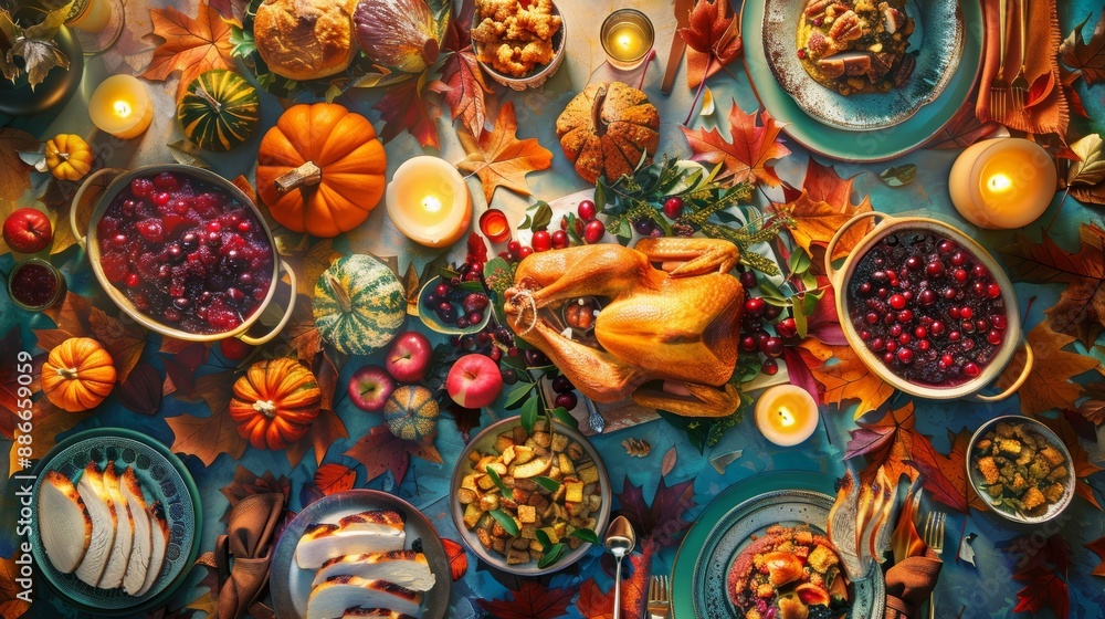 custom made wallpaper toronto digitalFestive Thanksgiving Day Feast with Traditional Dishes and Autumn Decorations for Dining Table Design