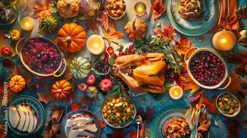 Wallpaper Mural Festive Thanksgiving Day Feast with Traditional Dishes and Autumn Decorations for Dining Table Design Torontodigital.ca