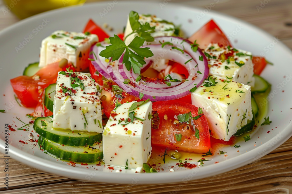 A plate of food with a variety of vegetables and cheese A plate of food with a variety of vegetables and cheese
