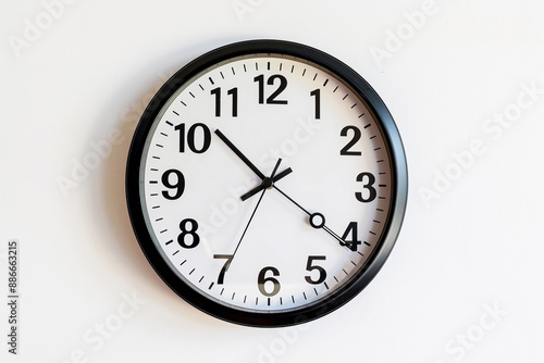 A black and white clock with the hands at the numbers 3 and 9