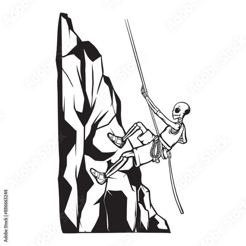 A skill climbing the rock line art illustration