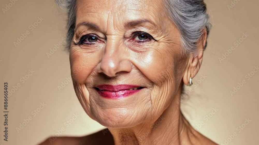 Senior woman with gray hair beauty shot. Wellbeing positive woman with gray hair taking care of her face. Getting old age change, face skincare beauty self-care concept. Senior woman with gray hair beauty shot. Wellbeing positive woman with gray hair taking care of her face. Getting old age change, face skincare beauty self-care concept.