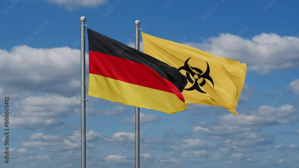 Germany and Biological hazard flags waving together on looped video ...