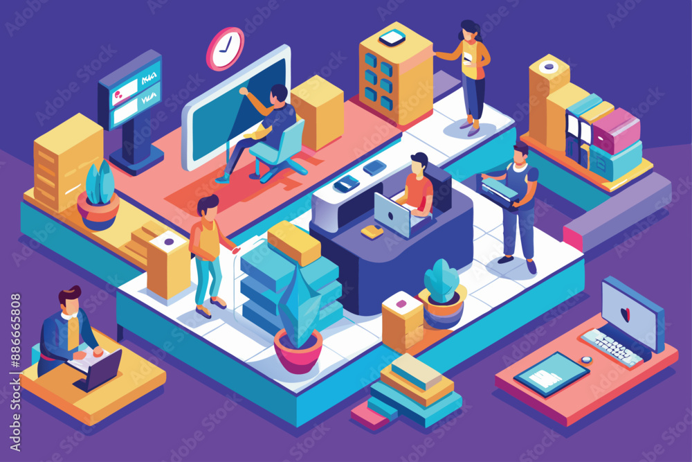 Fototapeta premium Stunning Work-Time Isometric Illustrations on a Blue Background