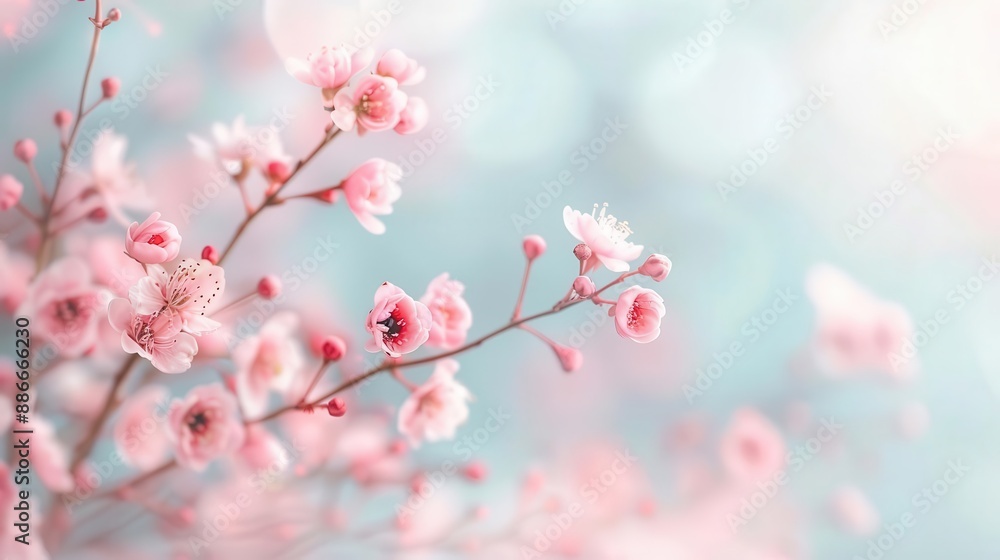 Delicate pink blossoms on a branch, soft focus background. Delicate pink blossoms on a branch, soft focus background.