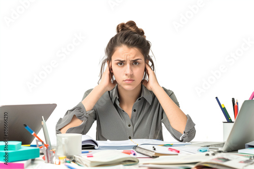 Frustrated Student Studying at Desk