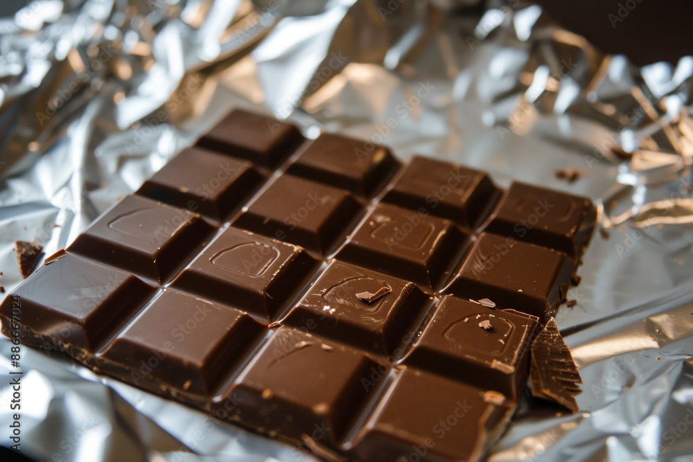 A chocolate bar with foil wrapped around it A chocolate bar with foil wrapped around it