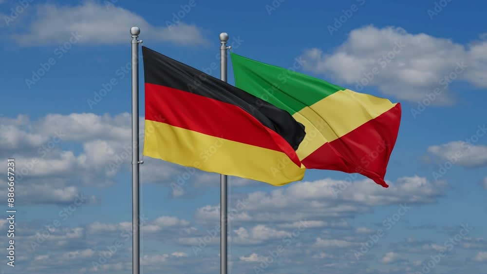Republic of the Congo and Germany flags flying together, video concept of the relationship, two country relations concept Republic of the Congo and Germany flags flying together, video concept of the relationship, two country relations concept