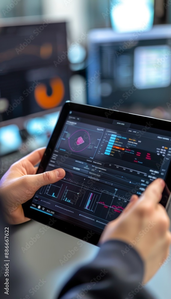 Employee Accessing Interactive Remote Training Module on Digital Tablet with Detailed Graphics Employee Accessing Interactive Remote Training Module on Digital Tablet with Detailed Graphics