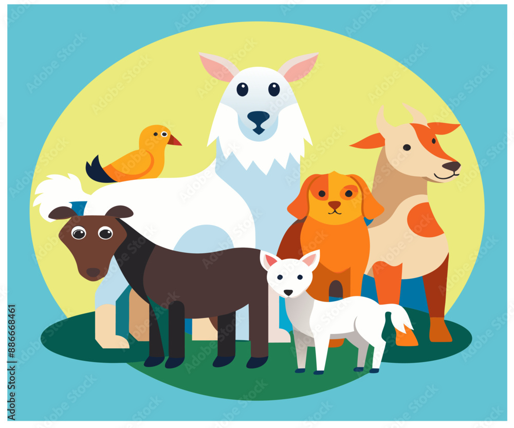 Fototapeta premium Set of outline icons related to domesticated animals. Linear icon collection. Editable stroke. Vector illustration