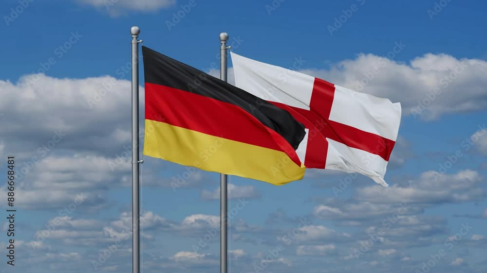 England and Germany flags flying together, video concept of the relationship, two country relations concept England and Germany flags flying together, video concept of the relationship, two country relations concept
