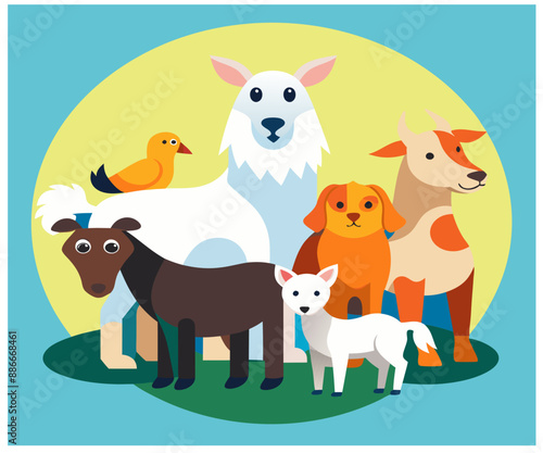 Set of  outline icons related to domesticated animals. Linear icon collection. Editable stroke. Vector illustration