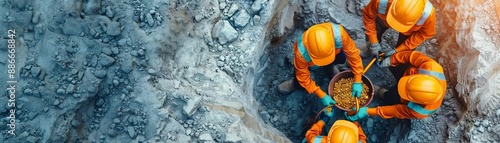 Obraz na płótnie Gold mine workers extracting gold, industrial and rugged, gold ownership, source of wealth. w salonie