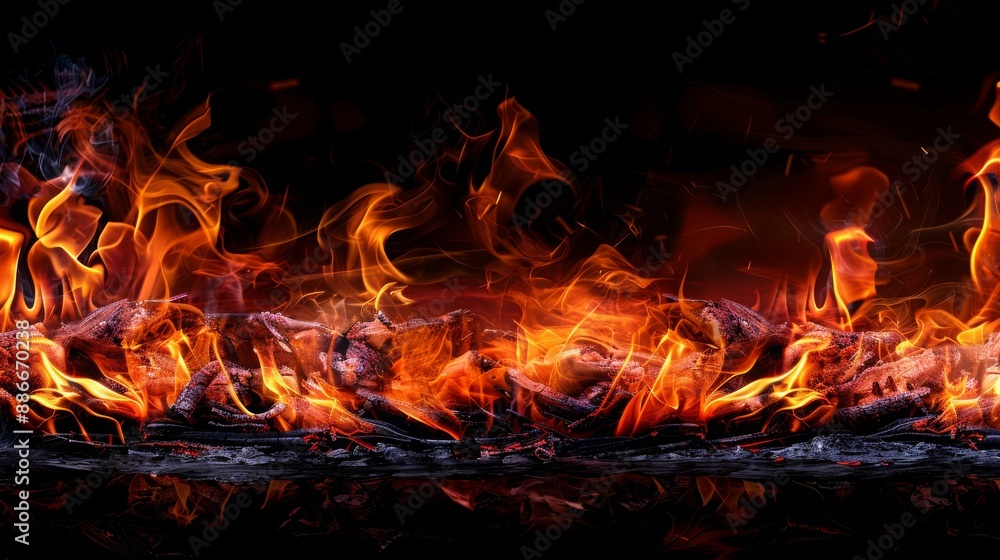 Burning Flames Close-Up: Fire Background Banner - Generative AI Visual Burning Flames Close-Up: Fire Background Banner - Generative AI Visual