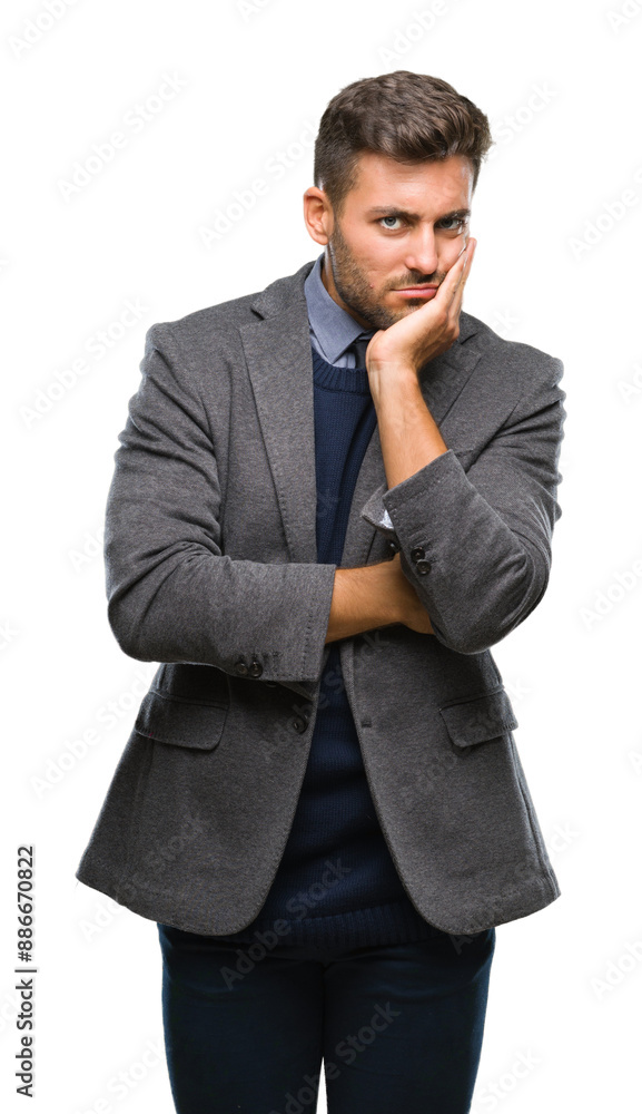 Young handsome business man over isolated background thinking looking tired and bored with depression problems with crossed arms. Young handsome business man over isolated background thinking looking tired and bored with depression problems with crossed arms.