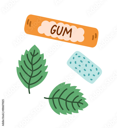 Vector illustration of chewing gum isolated on a white background. Mint