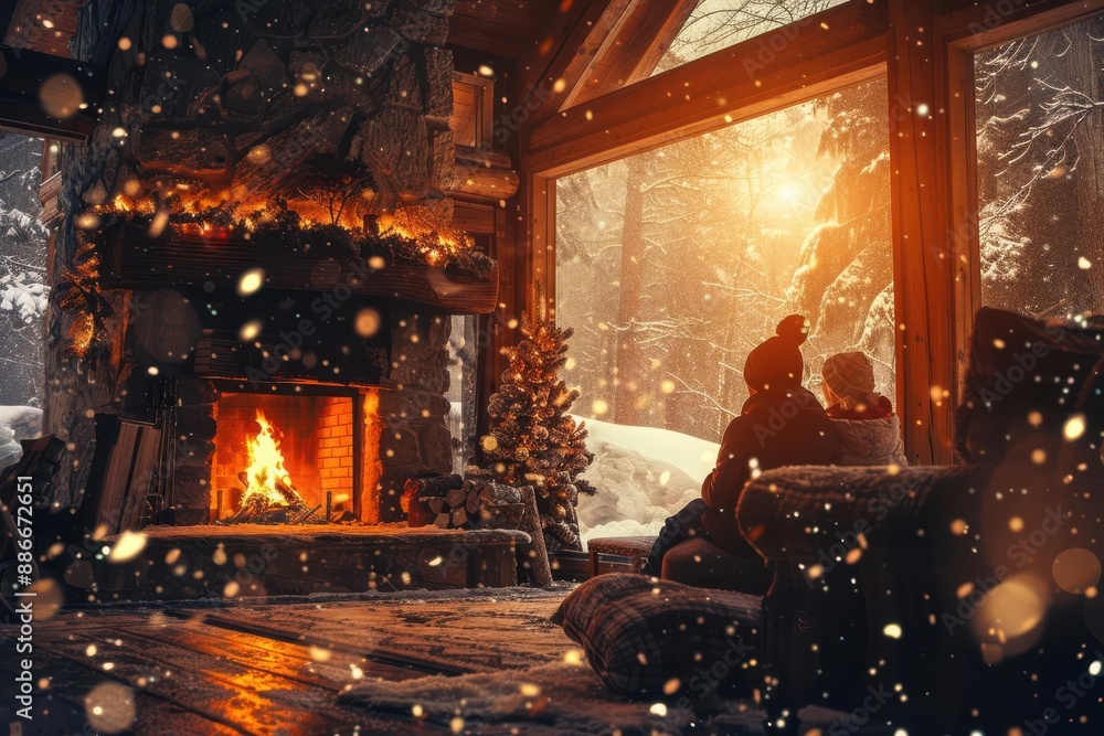 Family spending quality time together in a cozy cabin in the woods Family spending quality time together in a cozy cabin in the woods