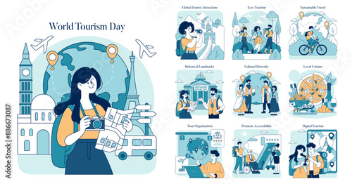 World Tourism Day. Flat Vector Illustration