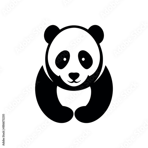 panda bear silhouette Logo design vector template. Panda Icon Illustration black white, Minimal panda logo template animal logo icon adorable panda head logo template