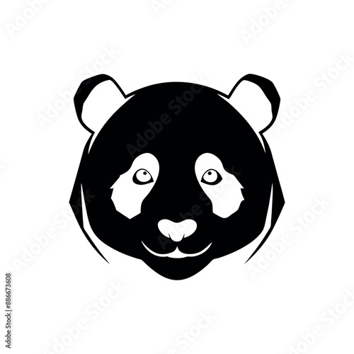 panda bear silhouette Logo design vector template. Panda Icon Illustration black white, Minimal panda logo template animal logo icon adorable panda head logo template