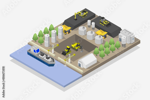 Coal ship unloading isometric