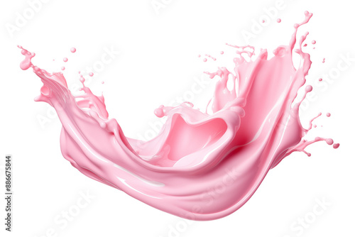 Strawberry yogurt splash or pink milk isolated on transparent background