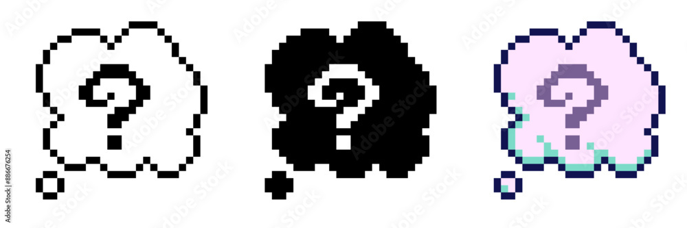 Fototapeta premium A Cloud Balloon of Question, Pixel Icon Set