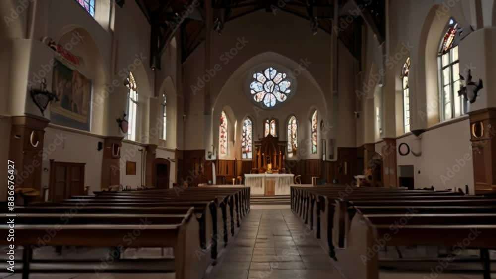 An old church building that is still sturdy with lots of seating. An old church building that is still sturdy with lots of seating.