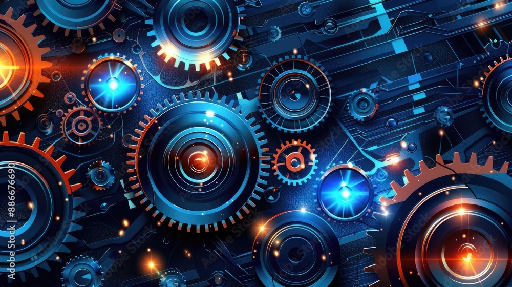 Engineering mechanisms and gear wheels, abstract industrial technology illustration Engineering mechanisms and gear wheels, abstract industrial technology illustration